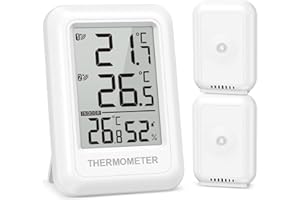 OQIMAX Termometr z higrometrem z 2 czujnikami, termometr zewnętrzny o zasięgu transmisji 100 m, wskaźnik maks. / min, temperatura i przełącznik ℃/℉, termometr wewnętrzny na zewnątrz do biura, domu