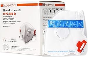 Handanhy HY8232 (x10) NR D Premium Disposable Respirator - FFP3 Face Masks with Exhalation Valve - CE Marked Certified & Tested by BSI, Individually Wrapped (Pack of 10)