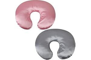 TCMYYUND Satin Nursing Pillow Cover Set 2 Pack Ultra Soft Silk Compatible with Boppy Pillow for Breastfeeding Pillow Protect for Baby Hair and Skin Grey & Pink