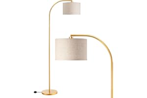 EDISHINE Lampa stojąca Salon, 161 cm Lampa łukowa z beżowym kloszem lnianym, lampa stojąca złota z regulowanym kloszem do sypialni, pokoju podstawowego, oprawa E27