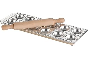 KitchenCraft Imperia Stampo per Ravioli con Dodici Fori e Mattarello, Legno / Acciaio Inossidabile, 33.7 x 1.9 x 11.4 cm, Argento / Marrone