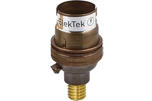 ElekTek Unswitched Lamp Holder Antique Brass B22 BC Bayonet Cap & Shade Ring with CNC Solid Brass 7/16th Screw-in Wood Mount - Made in UK