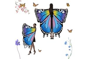 DURANTEY Schmetterlingsflügel Tiere Schmetterling Flügel/Kostüm Feen Schmetterlingsflügel Erwachsene 160 * 142CM Fasching Schmetterlingskostüm für Cosplay Faschingskostüme Damen (Gelb Puderblau)