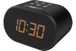 i-box Alarm Clocks Bedside, Radio Alarm Clock, Mains Powered or Battery, FM Radio, USB Charging Port, 5 Step Dimmable Display, Non Ticking, LED Display (Black)