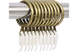tonyg-p 20 Pack Metal Curtain Rings with Plastic Curtain Hooks, 30mm Internal Diameter Curtain Drapery Pole Rod Rings (Brass)