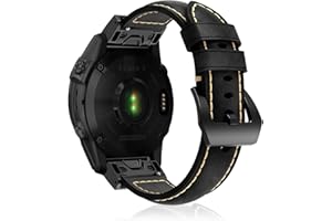 LanQii 22 mm QuickFit skórzany pasek kompatybilny z Garmin Fenix 7 / Fenix 6 / Fenix 6 Pro / Fenix 5 / Plus, skórzany, zapasowy pasek do zegarka Garmin EPIX 2 / EPIX / Forerunner 955 / 945 / 935, czarny
