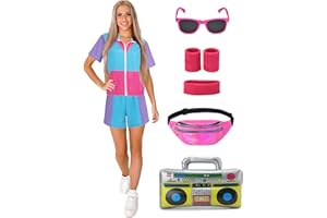 Velmawig 80er Jahre Outfit Damen 90er Jahre Kostüm Damen 80er jahre accessoires neon Party Trainingsanzug Kurzarm Jogginganzug LUXUS Retro Anzug für Karneval Fasching Mottoparty