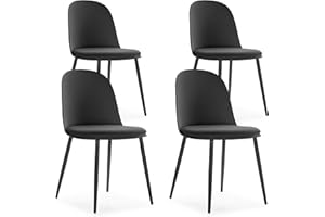 HOMN LIVING Set de 4 sillas Kana Negro, Patas metálicas y Asiento tapizado, 45 cm (Ancho) 51,5 cm (Profundo) 83 cm (Altura)