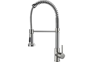 MOGFCT Robinet de cuisine ressort à poignée laiton avec douchette extractible mitigeur d'évier de cuisine (nickel brossé)