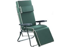 Alfresia Garden Relaxer Chair with Luxury Cushion - Green Frame Adjustable Reclining Outdoor Chair, Foldable Garden Recliner