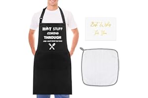 Jadive Funny Chef Apron for Men with 2 Pockets Adjustable Cooking Apron with Cleaning Cloth and Greeting Card Cooking Gifts for Kitchen, BBQ Grilling for Men, Dad, Husband, Grandad