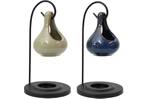 UNIQUE HOME LIVING Wax Melt Burners Hanging Teardrop Ceramic Oil Burner Set of 2, Aromatherapy Holder Wax Warmer Aroma Candle Oil Scented Diffuser with Tealight Candle Holder, Home Bedroom Decor