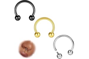 ESHIONER G23 tytanowe pierścienie przegrody podkowa piercing stokrotka tragus usta pierścienie do nosa Helix Conch cienki mały 18G 16G 8MM M/10 mm, hipoalergiczny, srebrny, złoty, czarny, 3 szt.,