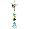 H&D HYALINE & DORA Rhinestones Hummingbird with Crystal Sun Catcher, Glass Window Hanging Ornament,Crystal Prism Suncatcher Outdoor Indoor Home Garden Party Decoration