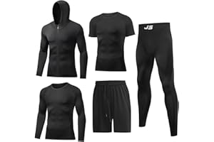 JULY'S SONG Odzież sportowa dla mężczyzn, kompresyjna, zestaw 5 sztuk, odzież fitness, dres treningowy, elastyczna odzież sportowa, na siłownię, do biegania, na zewnątrz