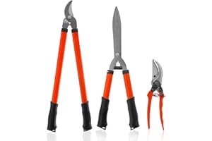 DNQ Garden Pruning Shears Tools 3-Piece Set with Tree Loppers, Hedge Clippers, Pruning Shears Garden Care Kit