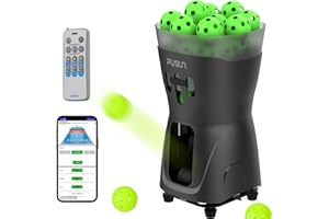 PUSUN Pickleball-Maschine, ideal für Anfänger, doppelte Steuerung (App und Fernbedienung), 45+ Ball-Kapazität, Geschwindigkeit, Drehung, Frequenzanpassung, bis zu 37 km/h, integrierter Akku für 3–5