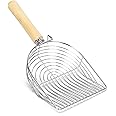 Nobleza Metal Cat Litter Scoop Non Stick Litter Scooper Fast Sifter with Wooden Handle Deep Shovel Pet Easy Cleaning Tool, Suitable for Clumping Litter, Silver Color.