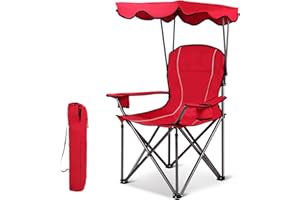 GIANTEX Sedia Pieghevole da Campeggio Leggera con Tetto, 2 Portabicchieri e Borsa per il Trasporto, per Patio, Spiaggia, Campeggio, 91x67x137cm, 2 Colori (Rosso)
