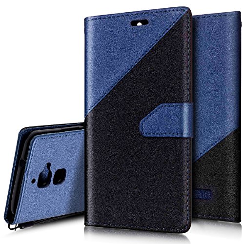 Custodia Asus Zenfone 3 Max 5.2 Cover Asus ZC520TL,Ukayfe Stitching Colore Flip Case Cover per Asus Zenfone 3 Max 5.2 ZC520TL,Asus Zenfone 3 Max 5.2 ZC520TL Lussuosa Astuccio Custodia Cover [PU Leather] [Shock-Absorption] Protettiva Portafoglio Cover Custodia Giuntura da Polso Foglio con Super Sottile Morbido Silicone TPU Interno Case e Porta carte di credito Portafoglio Custodia Protettiva Cover Copertura Tutta Potente per Asus Zenfone 3 Max 5.2 ZC520TL-Nero + Blu