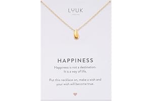 LUUK LIFESTYLE Feminine Halsketten aus Edelstahl mit schlichten Anhängern in zeitlosem Design, Glücksbringer, alltagstauglich und langlebig, HAPPINESS Spruchkarte, Geschenk, Silber, Gold, Roségold