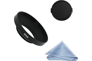 SIOTI Kamera Weitwinkel Gegenlichtblende aus Metall mit Reinigungstuch und Objektivdeckel kompatibel mit Nikon Canon Fuji Pentax Sumsung Leica Standardlinse mit Gewinde