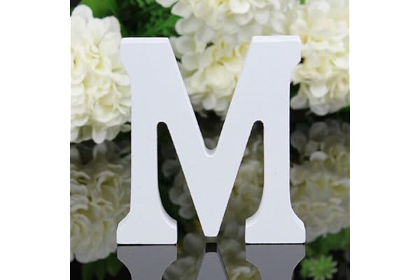 Freeas Décoratif Bois Lettres, 26 Alphabet Blanc Lettres en Bois pour Déco Nom des Enfants Fête d'anniversaire de Mariage Décoration de Maison et de Chambre à Coucher (M)
