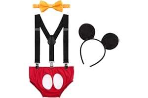 IBTOM CASTLE Infántil Bebé Niño Niña Ratón Cumpleaños Halloween Disfraz de Mickey Nacidad Fiesta Carnaval Ceremonia Boda Traje Pantalones+Tirantes+Pajarita+Ratón Diadema de Oreja Ropa Sets para Kids Recién Nacido