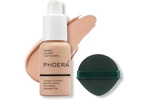 ANGLICOLOR PHOERA 30ml Fond de teint liquide, Fond de teint liquide Full Coverage 24HR Matte Oil Control Concealer,Crème parfaite, lisse et longue durée (#103 Warm Peach)