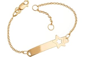 SILBERKETTEN-STORE Baby ID-Armand Star - Braccialetto per battesimo in oro 375, lunghezza 12-16 cm, con incisione inclusa