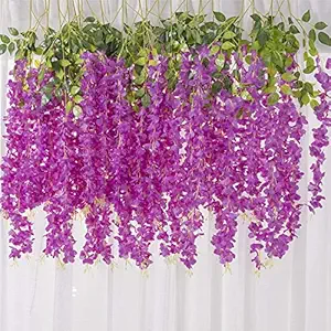 Well Art Gallery Artificial Wisteria Flowers Long Hanging Bush Flowers Silk Wisteria Hanging Vine Garland Party Outdoor Wedding Arch Flowers Decorations, (Light Purple, 10)