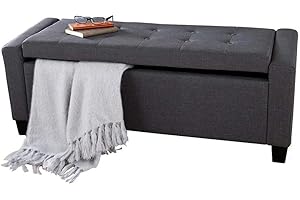 BAKAJI Cassapanca Pouf Contenitore Poggiapiedi per Camera da Letto Panca Sgabello con Struttura in Legno Rivestimento in Tessuto Seduta Apribile Imbottita Dimensioni: 110 x 40 x 40 cm (Grigio scuro)