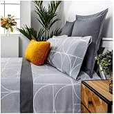 COTTON ARTean Bed Sheet Set 180 Polyester-Cotton Maison Grey | Includes 4 pieces: flat sheet, fitted sheet, 2 pillowcases. OE
