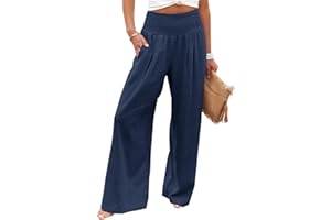 KISSMODA Elastic High Wasited Palazzo Pants for Women Wide Leg Long Lounge Pants Casual Trousers with Pocket 2023