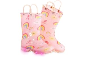 FUNCOO PLUS Kids Wellies for Boys, Unisex Toddler Wellingtons Boots Childrens Light Up Wellies Handle It Rain boots Size 4-13 UK Child