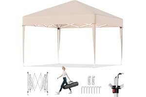 TRIUMPHKEY Carpa Plegable 3x3 Impermeable, Resistente al Agua Carpas para Exteriores, Protección UV 50+, Fácilmente Plegable, Altura Ajustable Gazebo de Jardín,Beige