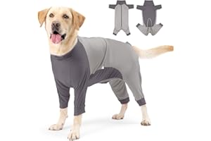 Etdane Dog Surgery Recovery Suit Dog Onesie for Female Male Dogs Medical Pet Shirt Anti Licking Adjustable Prevent Shedding Hair Patchwork Gray/L