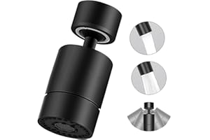 LUBEKAS 360° Rotatable Kitchen Tap Aerator Spray Head, Tap Faucet Attachment Spray with Dual-Function 2 Sprayer, Replacement Tap End Diffuser Spout Bubbler Head Aerator, Tap Adapter Accessories (Black)