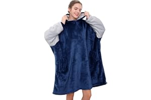 TOMEEK Bluza z kapturem, damska bluza z kapturem, miękka, przytulna, ciepła, ogromna bluza z kapturem, flanelowa bluza z kapturem z kieszenią dla kobiet, mężczyzn, niebieski, jeden rozmiar