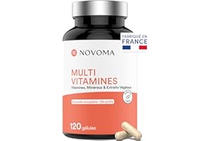 NOVOMA Multivitamines et Minéraux, 29 Vitamines & Actifs A B C D3 E K2 + Magnésium & Zinc, 120 gélules, Complément Alimentaire Immunité pour Femme et Homme, Fabriqué en France