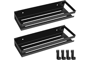 FoiiLiio Estanteria Ducha Sin Taladro Negro 2 Piezas Estanteria Baño con 4 Ganchos 30cm Estanteria Ducha Acero Inoxidable, Organizador Estanteria para Cocina Y Baño