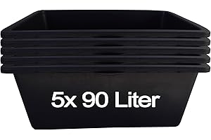 ‎BURI BURI Mörtelkasten Set 5 Stück (90L) - Robuste Mörtelkästen, Pflanzkübel, Maurerkasten für Baustelle, Garten & Heimwerkerprojekte, UV-beständig, stapelbar