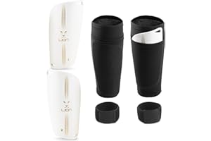 LION SPORTSWEAR Football Shin Pads/Guards for Kids, Teens & Adults, boys & girls. 3 in 1 - Sleeve Pocket, Guard & Strap