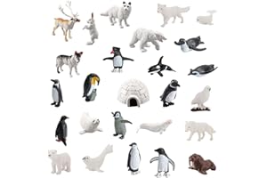 LANSKYLAN 26 Pcs Figurine Animaux Polaire Figurines Miniatures Marins en Plastique Figurine Animaux Banquise Petite Animaux Miniature Réaliste en Renard Loup Baleine Pingouin pour Déco de Noël Cadeau