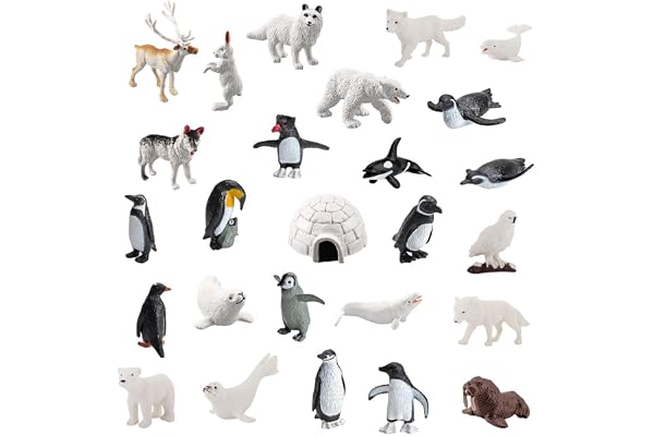 LANSKYLAN 26 Pcs Figurine Animaux Polaire Figurines Miniatures Marins en Plastique Figurine Animaux Banquise Petite Animaux Miniature Réaliste en Renard Loup Baleine Pingouin pour Déco de Noël Cadeau