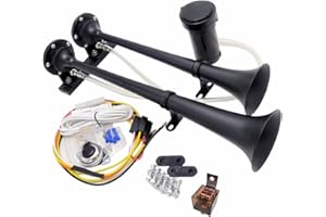 YIYIDA Air Horn Car Horn 170db Ship Horn 12V Electric Horn Zinc chrome black High Tone and Low Tone Auto Horn loud Speaker Double tube with Compressor Truck Horn for 12V car yacht Lorry boat etc