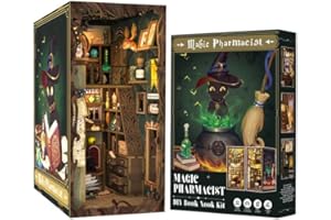 Fsolis DIY Book Nook,Kit Maison de Poupée Miniature Kit de Maison avec Meubles en Bois et Lumière LED,3D Puzzle en Bois pour Bibliothèque,Kit de Modélisation Booknook