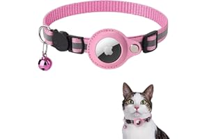 SUBORAWOS Airtag Katzenhalsband, Reflektierendes AirTag Katzenhalsband mit AirTag-Halterung und Glocke, GPS Leichte Tracker Katzenhalsbänder, Katzen-AirTag-Halsband mit Abbrechbarer Sicherheitsschnalle(Rosa)