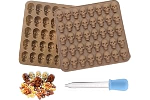 YWKJDDM Totenkopf Silikonform, 2 Stück Schädel Silikonform mit 1 Dropper, Halloween Silikonform, Pralinen Totenkopf-Silikon für Schokolade Candy Gelee Pralinen Eiswürfel Seifen (40 Vertiefungen)