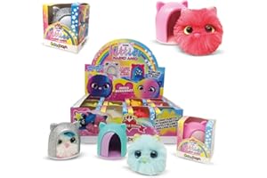 Sbabam s.r.l. Peluche Little Kitties Magici Amici, Pack da 3 Pezzi con soggetti Differenti con Adesivi. Le Casette brillano al Buio.